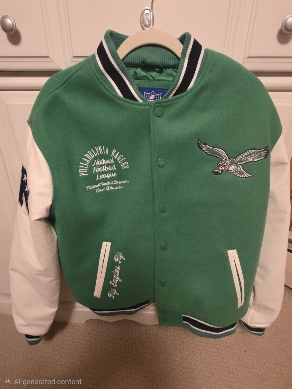 Philadelphia Eagles Aero Green and White Varsity Jacket with Patch